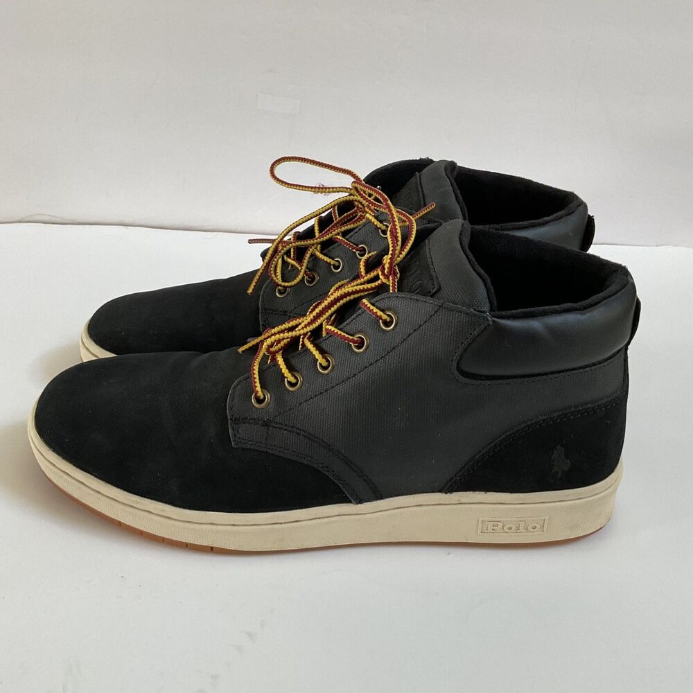 Polo Ralph Lauren Shrunken Sneaker Boots Men's Sz 10.5 Black Nubuck Ankle